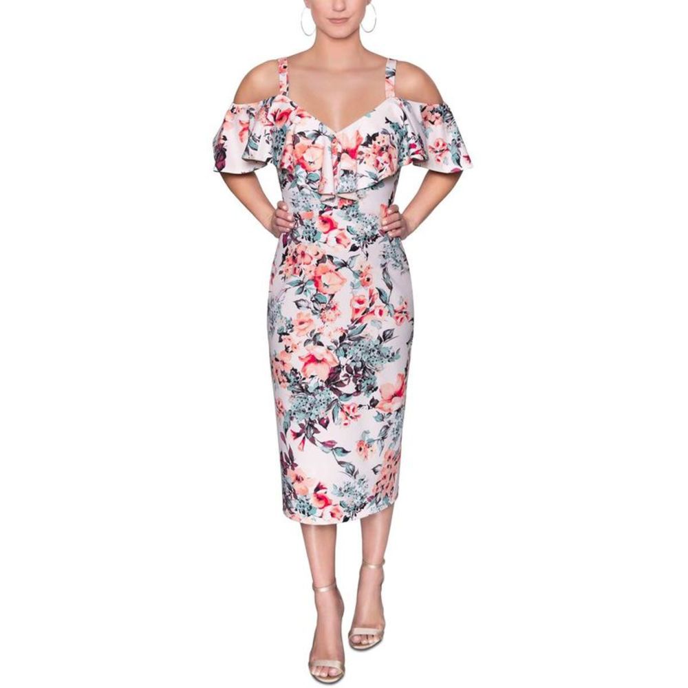 Rachel Rachel Roy Womens Marcella Pink Cold Shoulder Midi Dress Plus NWT